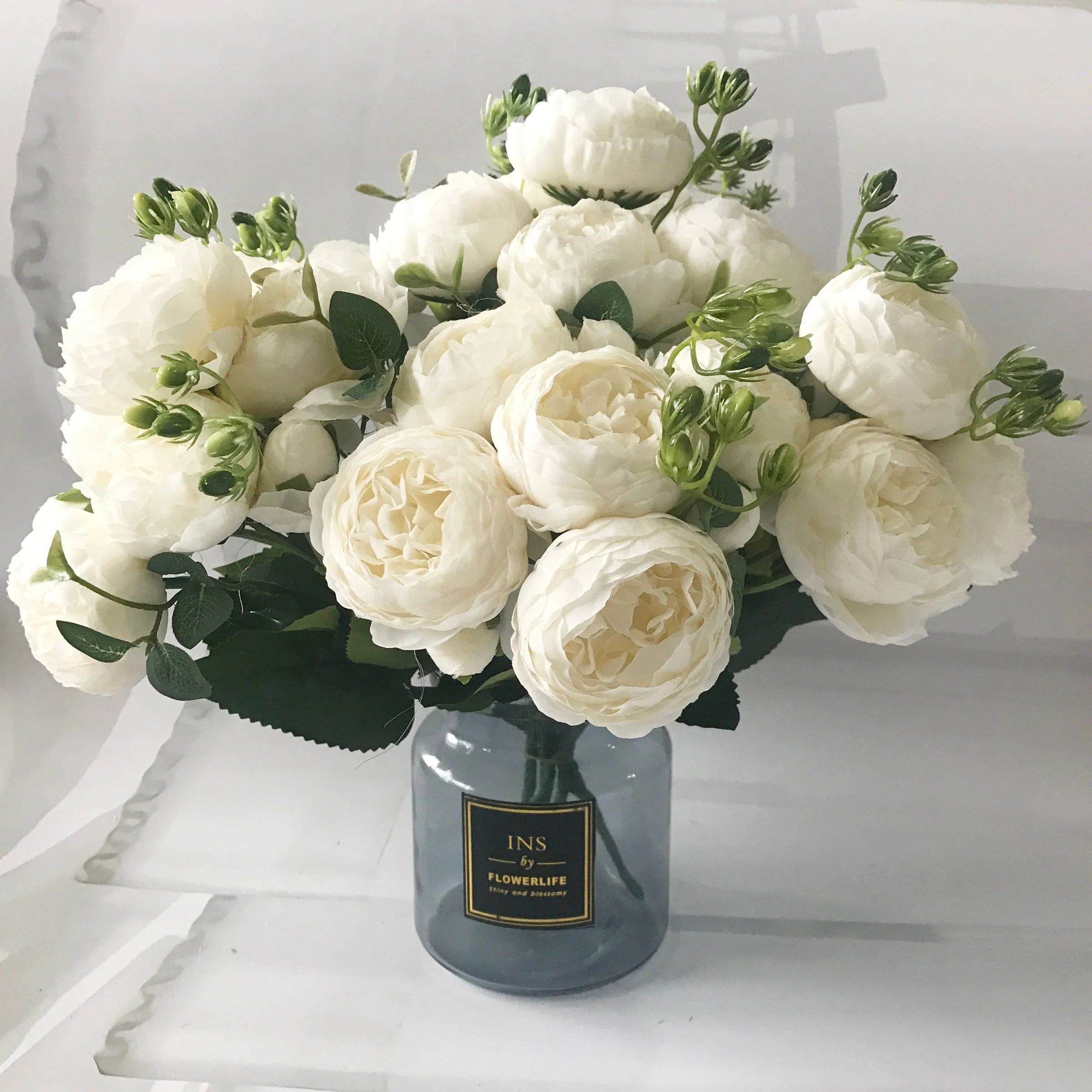 HULIANFU 2026  30cm Rose Pink Silk Peony Artificial Flowers Bouquet 5 Big Head and 4 Bud Cheap Fake Flowers for Home Wedding Decoration indoor - Deanwangkt