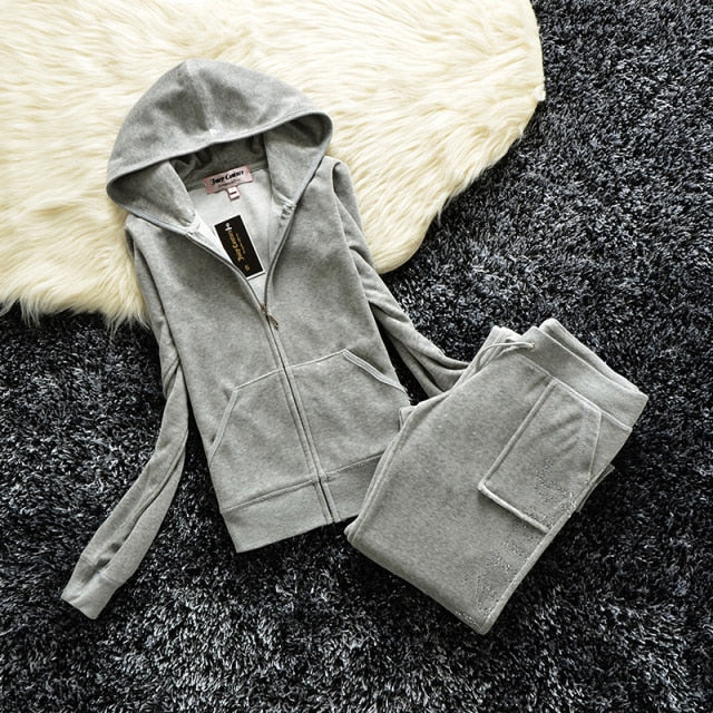 Hulianfu Spring/Fall Women's Brand Velvet Fabric Tracksuits Velour Suit Women Track Suit Hoodies And Pants fat sister sportswear - Deanwangkt