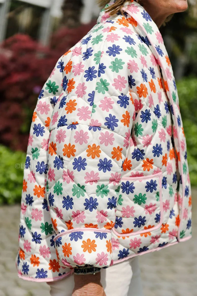 hulianfu Casual Floral Pocket Turndown Collar Outerwear - Deanwangkt