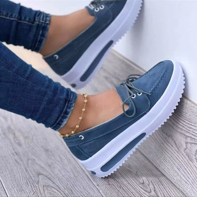 hulianfu Shoes Women's Summer Platform Sport Casual Shoes Lace-up Flats Plus Size 43 Comfort Non Slip Women Loafers Vulcanize Shoes - Deanwangkt