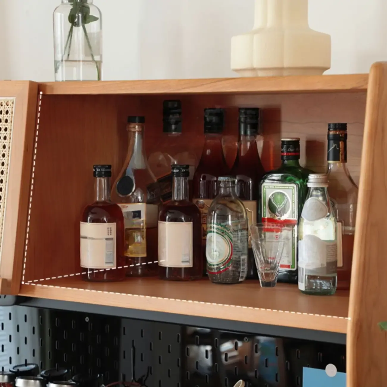 Modern Pine Cherry Wood Narrow Kitchen Sideboard