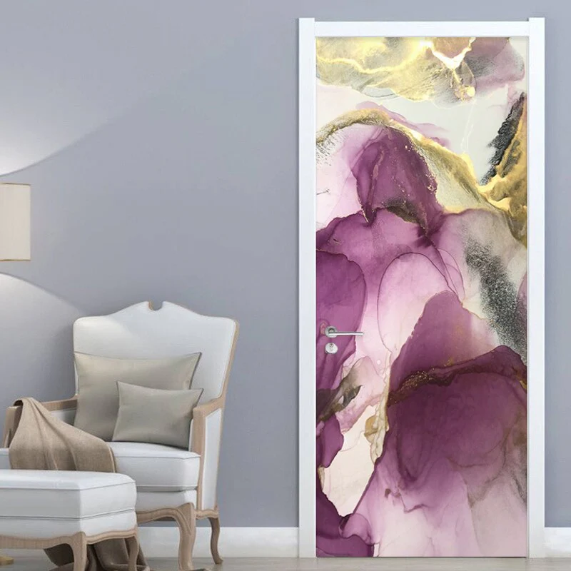 HULIANFU  PVC Self-Adhesive Waterproof Door Sticker Modern Abstract Light Luxury Hand-painted Artistic Landscape Wallpaper 3D Home Decal - Deanwangkt