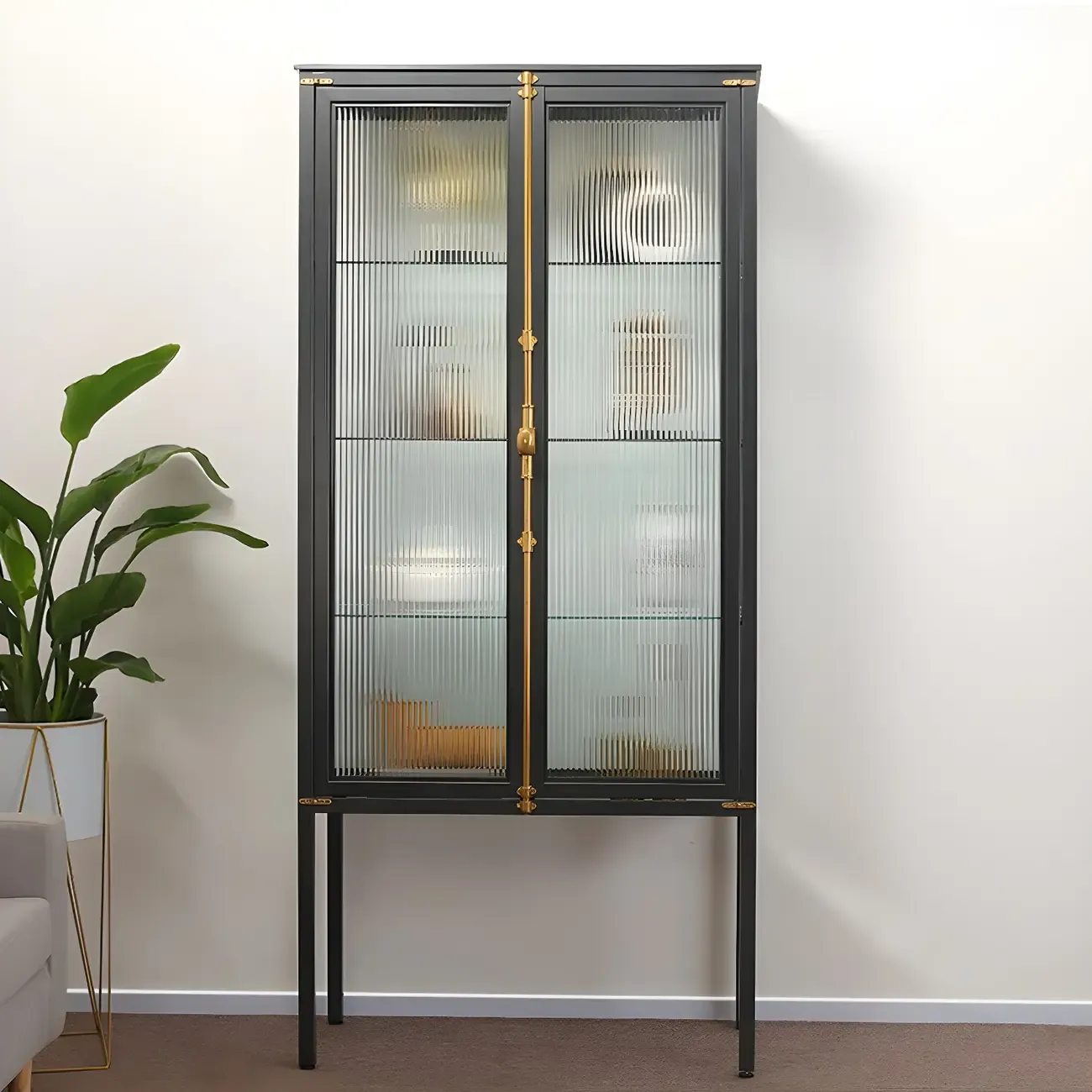 Glam Black Metal Frame Glass Curio Cabinet