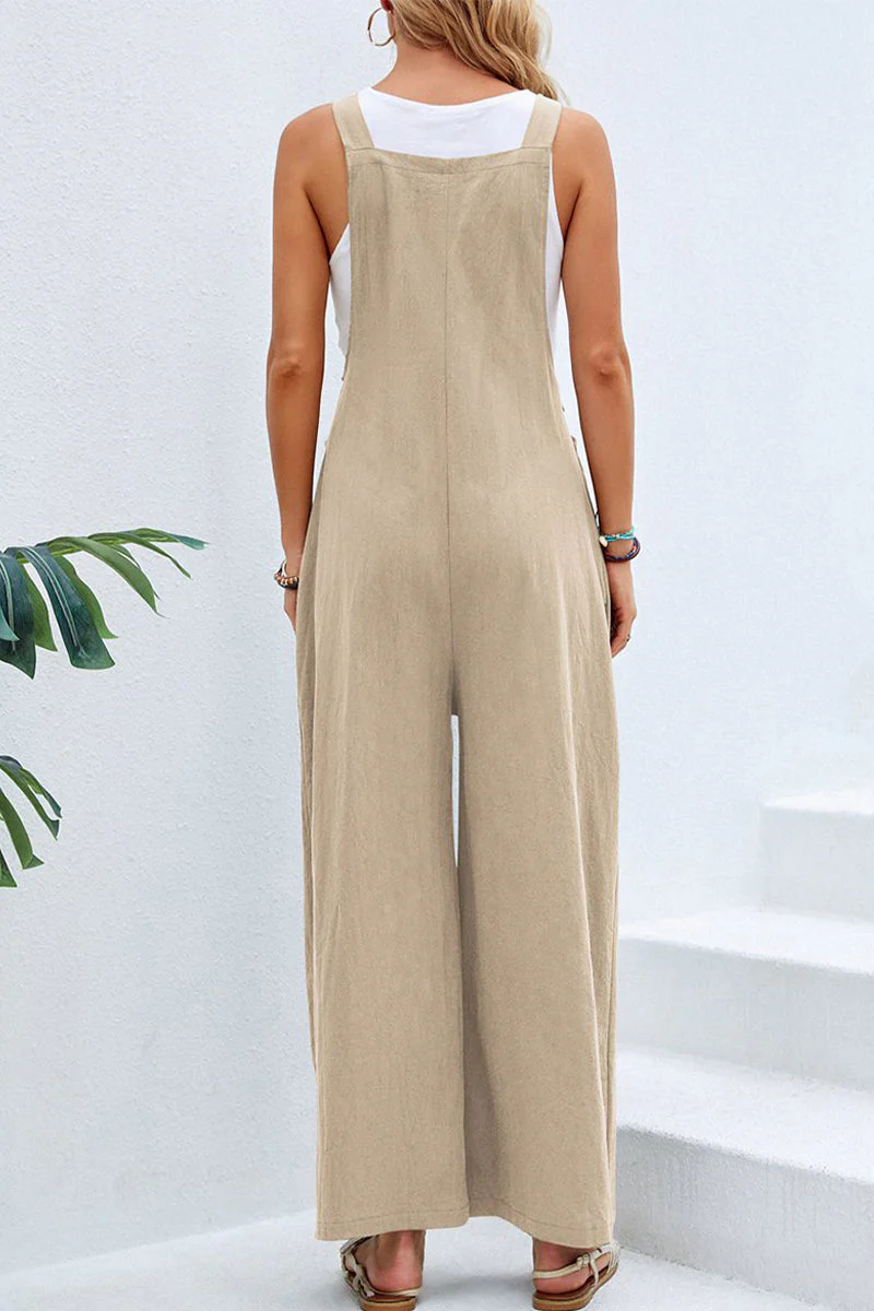 hulianfu Casual Vacation Solid Buttons Square Collar Loose Jumpsuits(10 Colors) - Deanwangkt