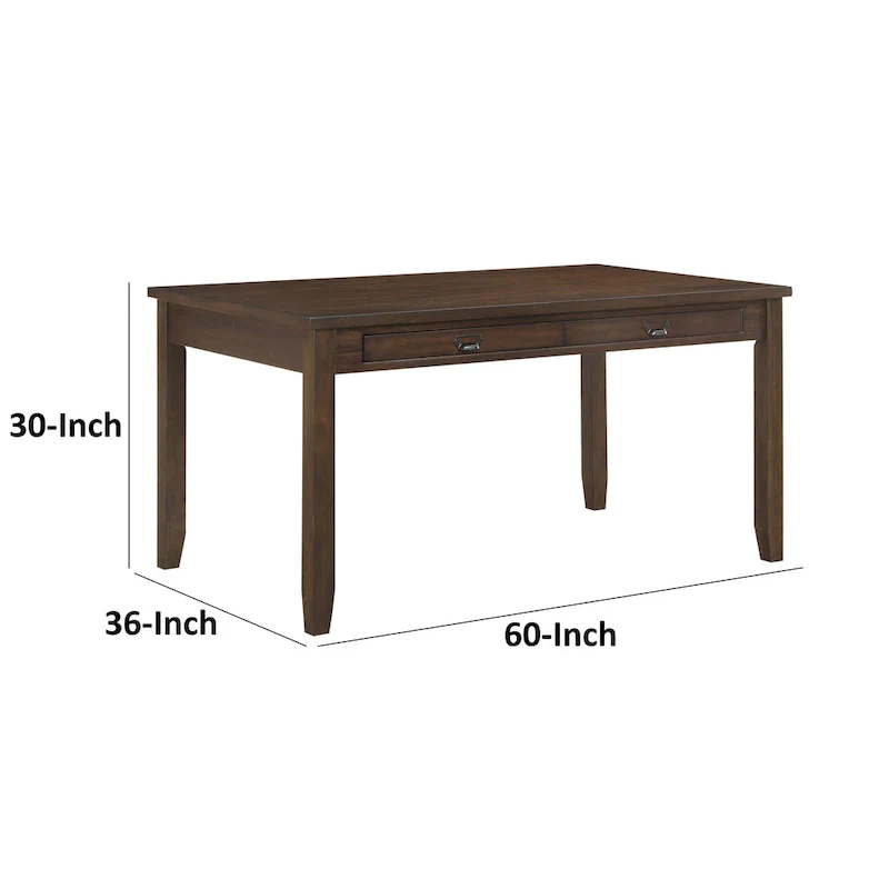 Humpty 60 Inch Dining Table, Rectangular Top, 2 Drawers, Cherry Brown Wood