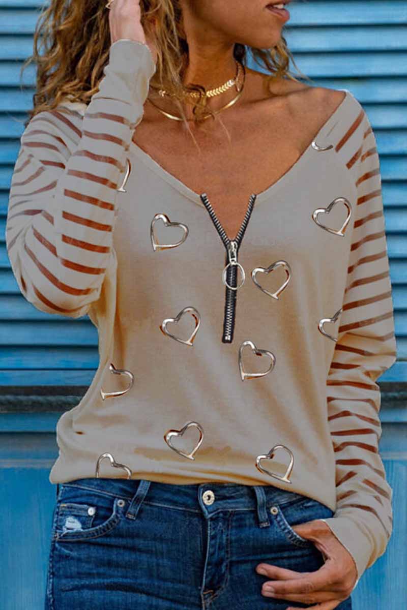 hulianfu Casual Print Patchwork V Neck Tops(4 Colors) - Deanwangkt