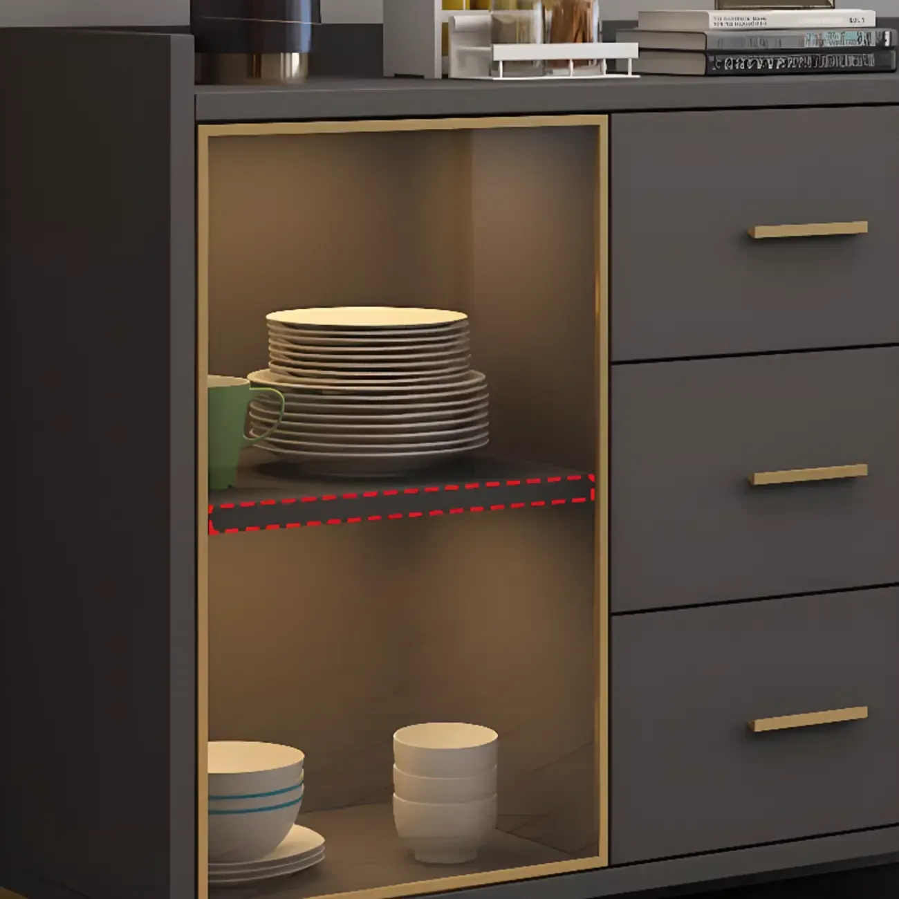 Trendy 6 Drawers White/Black Kitchen Cabinets with Metal Foot