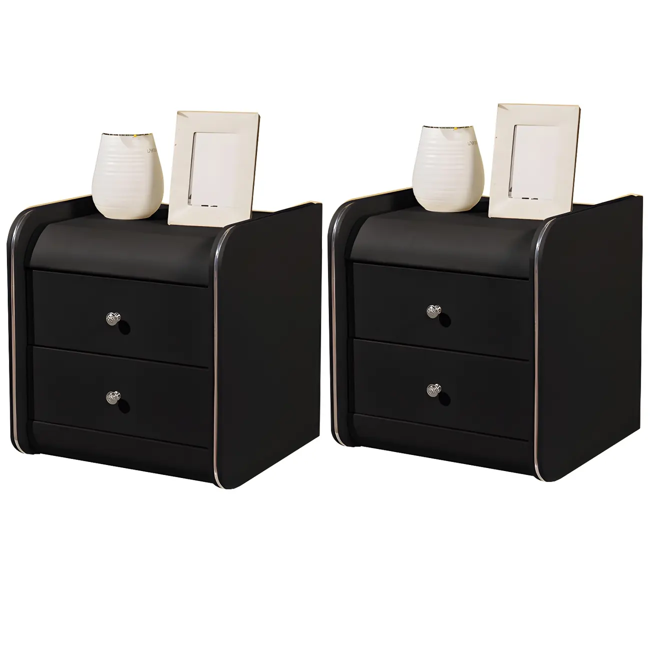 Stylish Narrow Faux Leather Bedside Table with 2 Drawers
