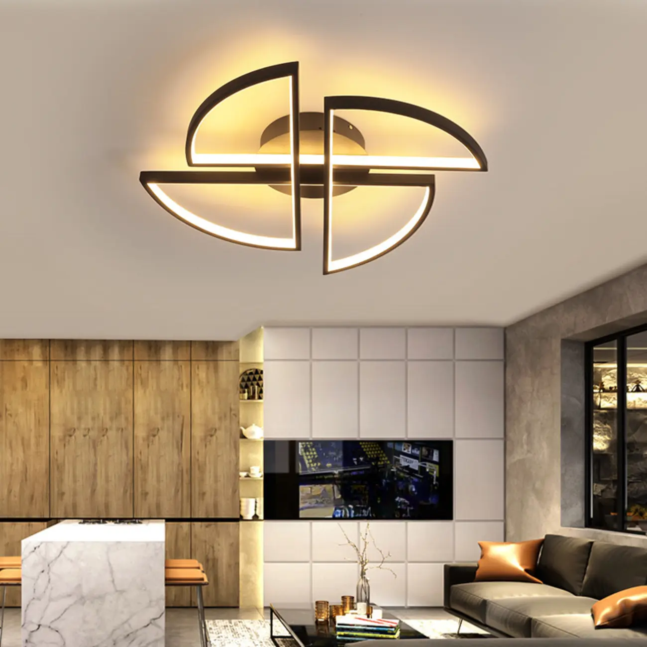 Modern Black-White Windmill Metal Flush Mount LED Ceiling Light