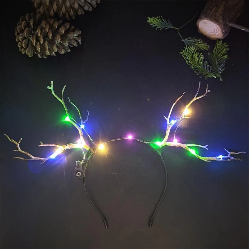 HULIANFU 2026  Luminous Elk Antler Headband Christmas Concert Forest Branch Deer Ear Headgear Hair Accessories Scenic Stage Show Photo Props - Deanwangkt