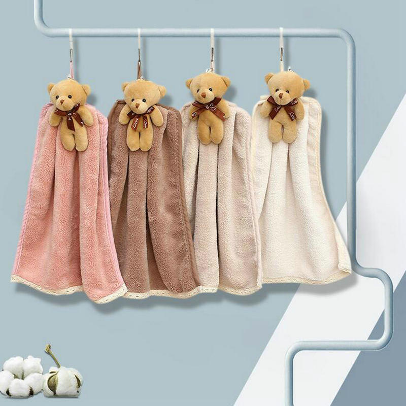 HULIANFU Quick-Dry Hand Towel Cute Bear Coral Fleece Holdable Kitchen Toilet Towel Absorbent Wipe Plush Hand Towel Bathroom Hanging Towel - Deanwangkt