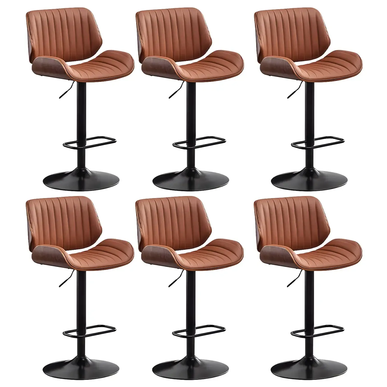 Elegant Wood Leather Red Swivel Adjustable Bar Stool