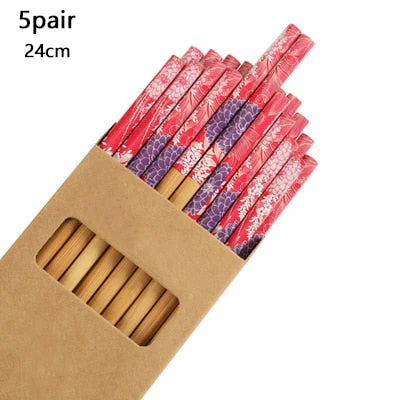 HULIANFU Reusable 5 Pair Set Handmade Bamboo Japanese Natural Wood Chopsticks Sushi Food Cat Flower Multi color Wooden Chop sticks - Deanwangkt