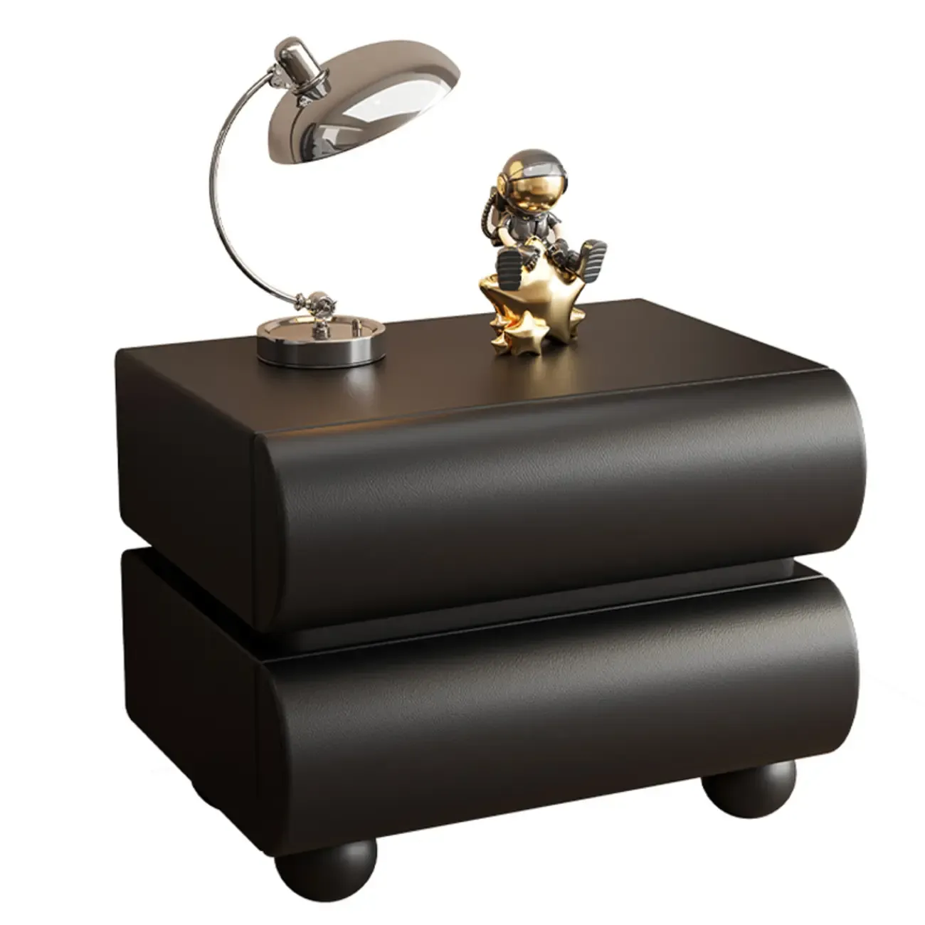 Stylish Black Unique Rounded Wooden Bedside Nightstand