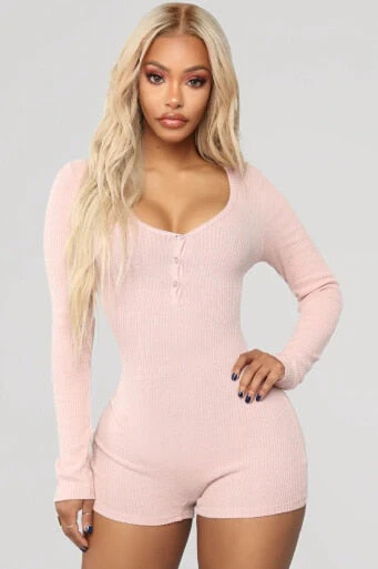 Hulianfu Spring New Women Knitted  Romper Homewear Cute Deep V-Neck Long-Sleeved Pajamas Female Star Pattern Button Jumpsuit - Deanwangkt