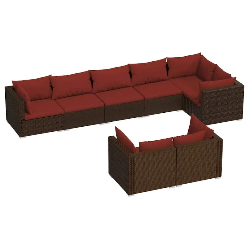 vidaXL Patio Lounge Set with Cushions Brown Poly Rattan - 27.6  x 27.6  x 24  - 27.6  x 27.6  x 24