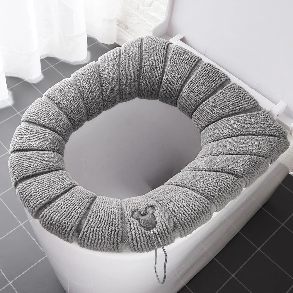 HULIANFU Winter Warm Toilet Seat Cover Closestool Mat 1Pcs Washable Bathroom Accessories Knitting Pure Color Soft O-shape Pad Bidet Cover - Deanwangkt