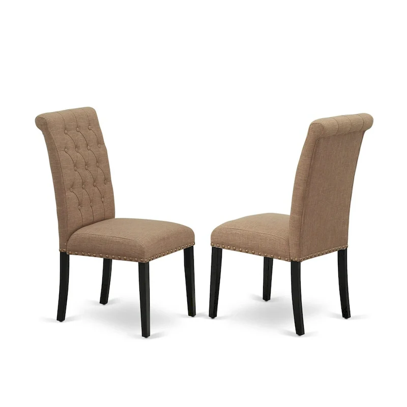 East West Furniture 11 Piece Dining Set- a Dining Table and 10 Light Sable Linen Fabric Chairs(Finish Options)