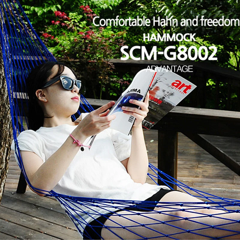 HULIANFU Portable Nylon Mesh Hammock Sleeping Bed For Outdoor Travel Camping Blue Green Red Hanging Folding Patio Swing Chair Furniture - Deanwangkt