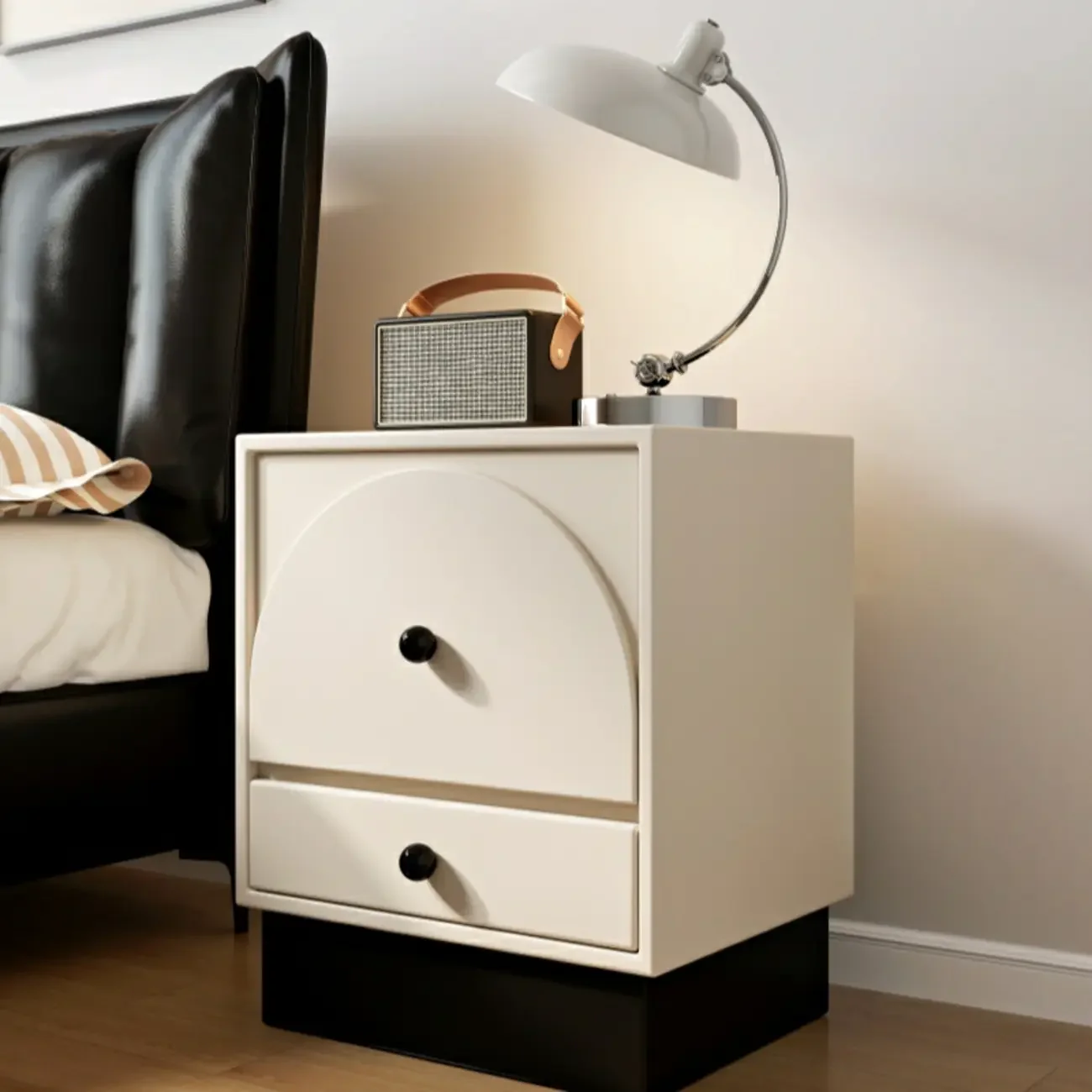2 Drawers Modern Wood Off-White Nightstand
