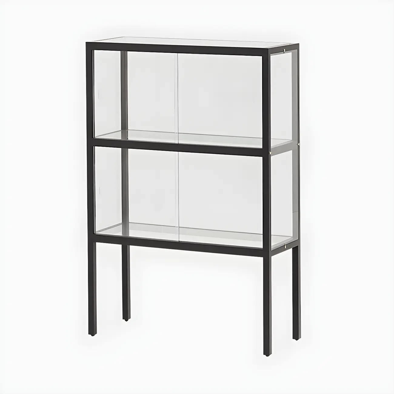 Modern Black Glass Display Cabinet with Metal Frame