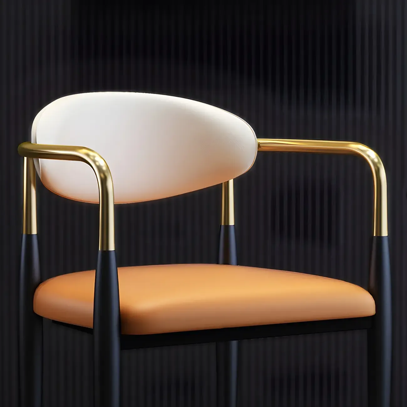 Curved Metal Legs Faux Leather Armrest Dining Chair