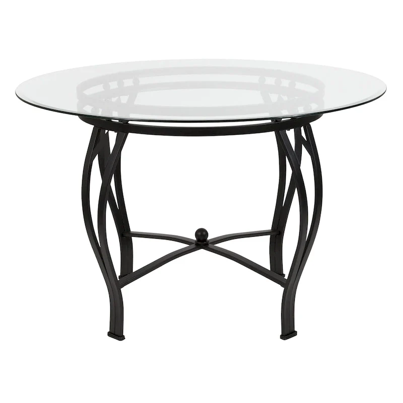 Syracuse 45 Round Glass Dining Table with Bowed Out Metal Frame