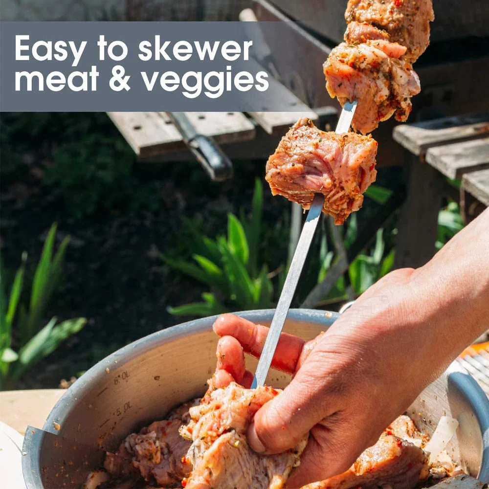 HULIANFU Skewers for Barbecue Reusable Grill Stainless Steel Skewers Shish Kebab BBQ Camping Flat Forks Gadgets Kitchen Accessories Tools - Deanwangkt
