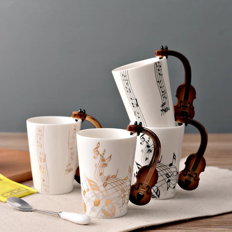 HULIANFU Novelty Music Note Cup Ceramic Guitar Coffee Mugs Personality Tea/Milk/Juice/Lemon Water Bottle Christmas Birthday Gift - Deanwangkt