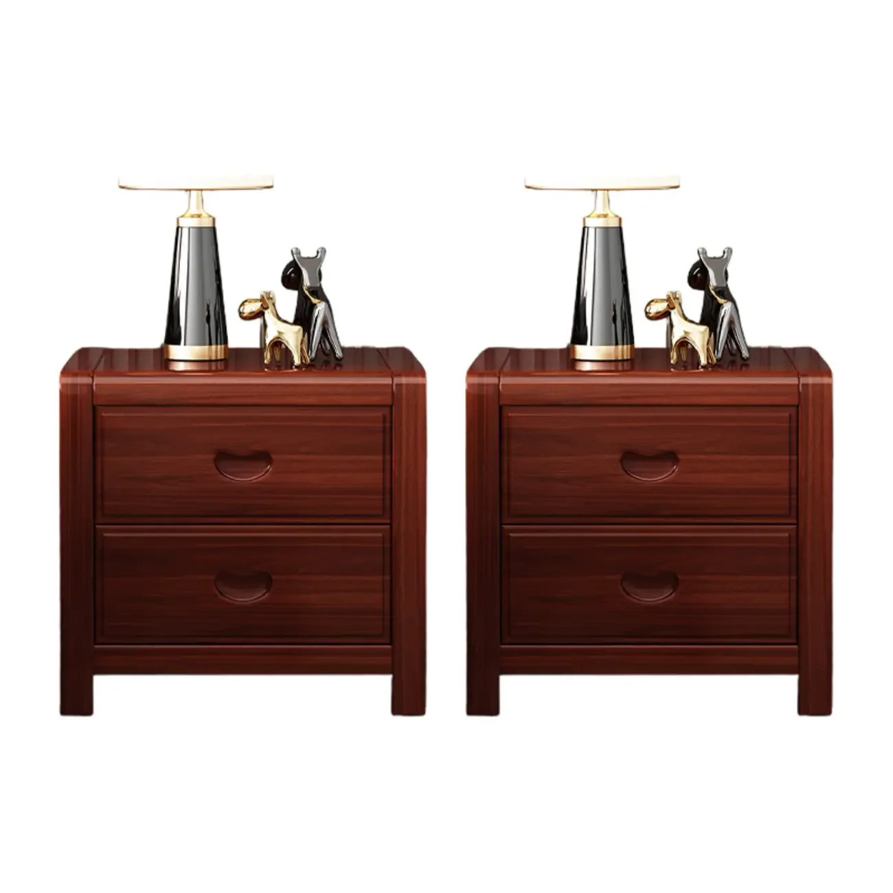 Traditional Nut-Brown 2-Drawer Wood Small Nightstand