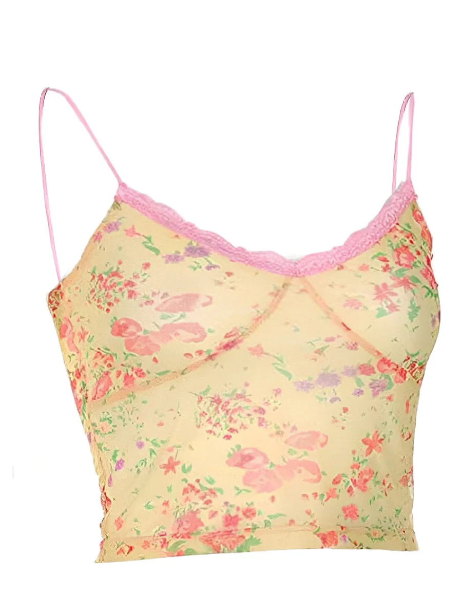 Hulianfu Rteyno Women s Summer Mini Sling Vest Sleeveless Backless V Neck Lace Trim Floral Camisole - Deanwangkt