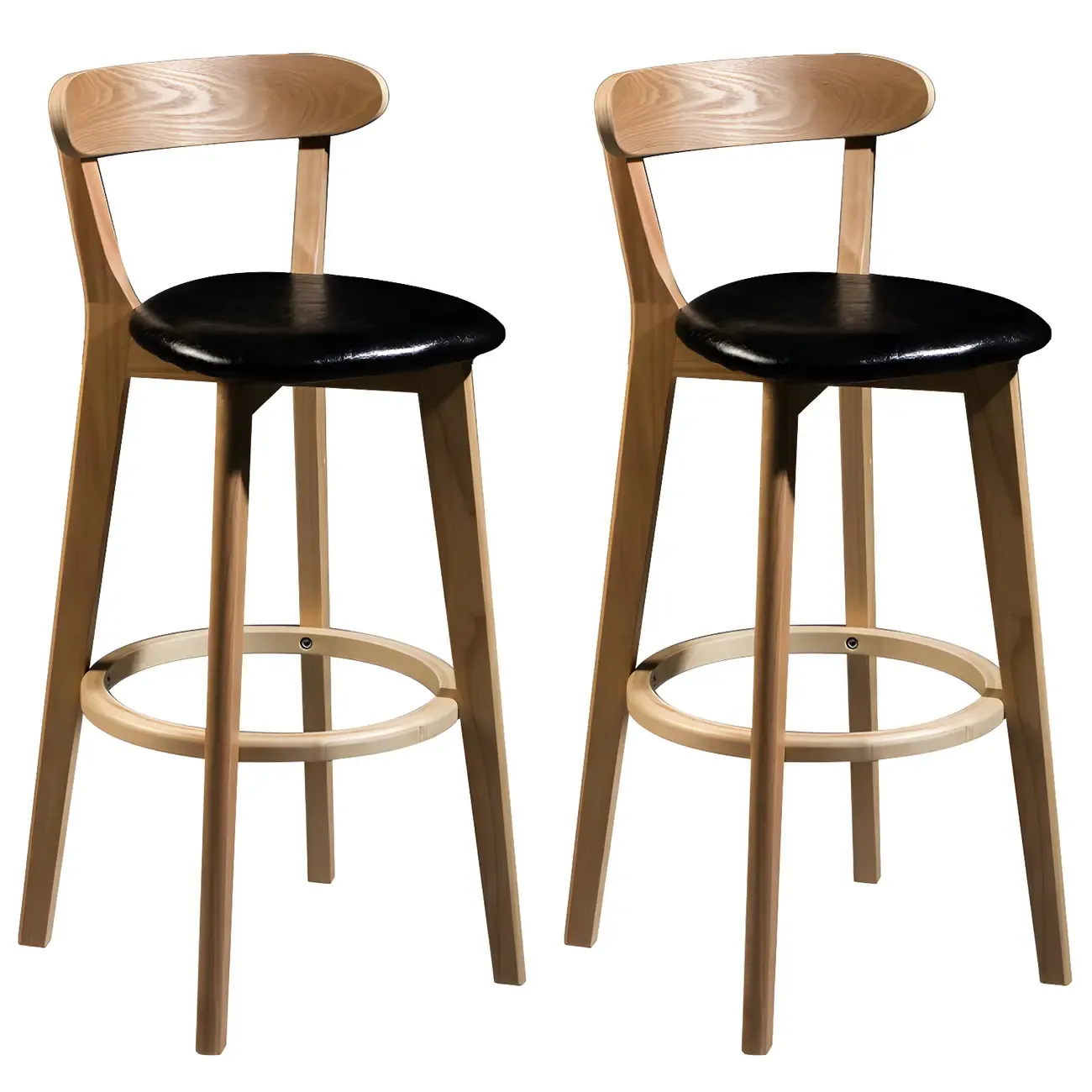 Wooden Upholstered Low Back Bar Height Stools Set of 2