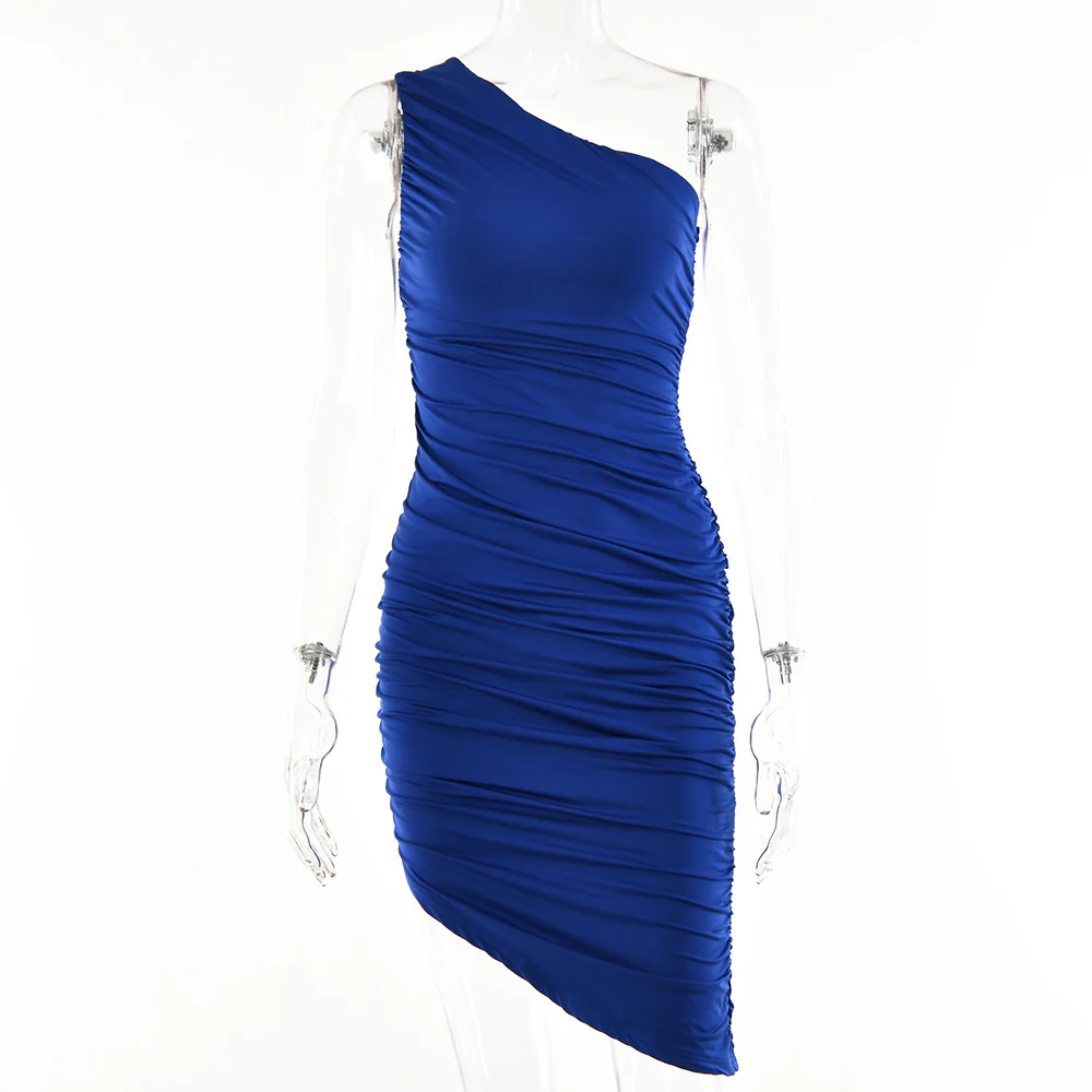 2025 hot-selling fashion and sexy irregular slanted shoulder skirt  summer new solid color backless pleated dress - Deanwangkt