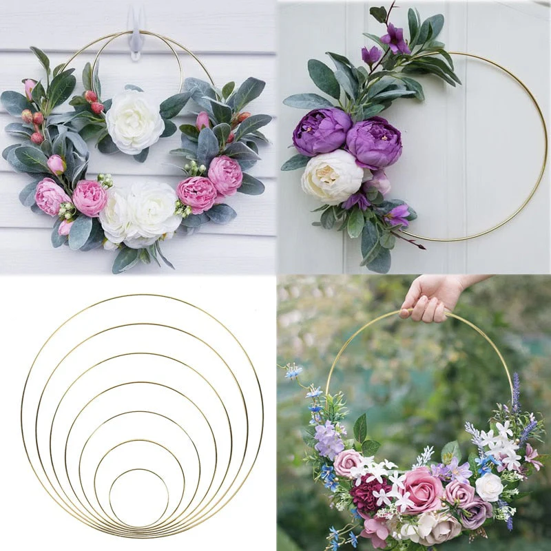 HULIANFU Wedding Decoration 10-40cm Rattan Wreath Metal Hoop Wreath Decor Floral Hoop Christmas Decor for Home Hanging Artificial Flower - Deanwangkt