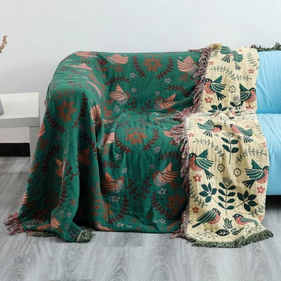 HULIANFU Junwell 100% Cotton Muslin Plaid Sofa Cover Summer Blanket Gauze Bed Chic Tassel Multifunction Travel Breathable Throw Blanket - Deanwangkt