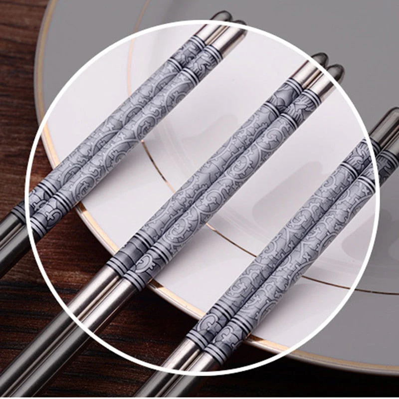 HULIANFU Stainless Steel Chopsticks Tableware Portable Reusable Blue Porcelain Patters Food Sticks Chopsticks Kitchen Dishes for Sushi - Deanwangkt