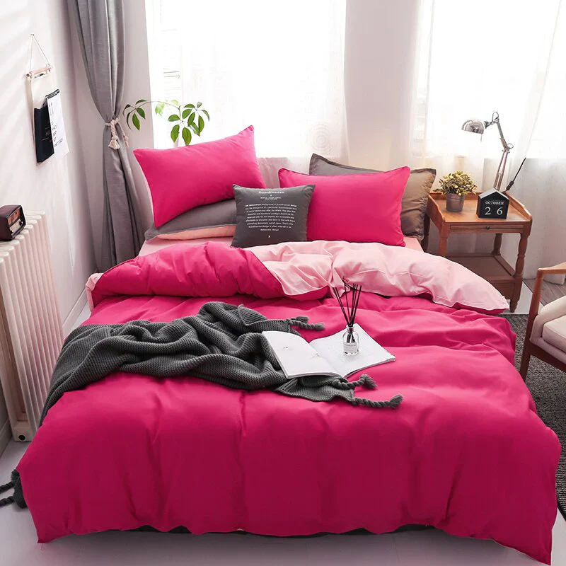HULIANFU Nordic Double Color Bedding Set Single Queen King Duver Cover Set 240x220 Bed Sheet Bed Linen Pillowcase Gray Pink Quilt Covers - Deanwangkt