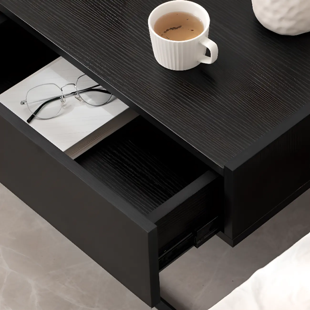 Modern Black Wood Compact Drawer Nightstand