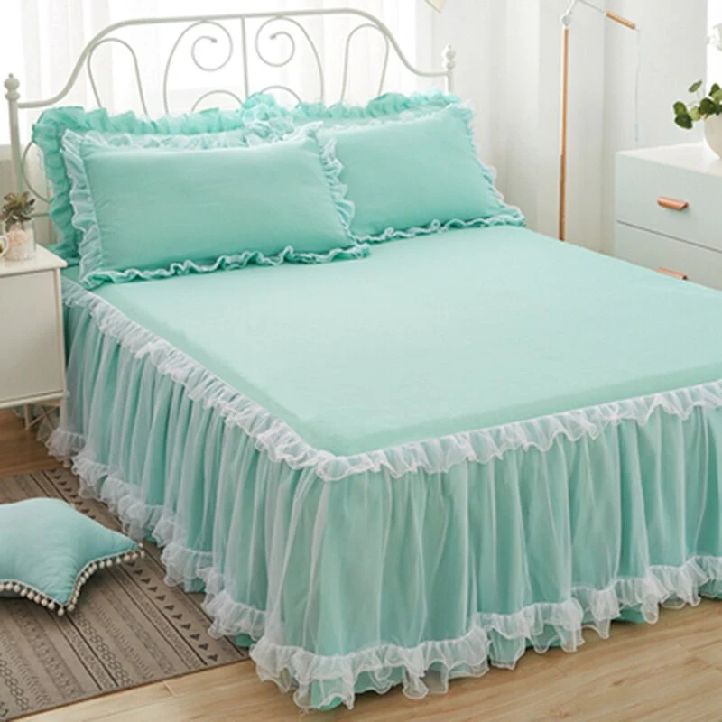 HULIANFU Pink Lace Lotus Leaf Lace Bed Skirts Princess Style Solid Color Bedspread Bed Cover Non-Slip Sheets Without Pillowcase - Deanwangkt