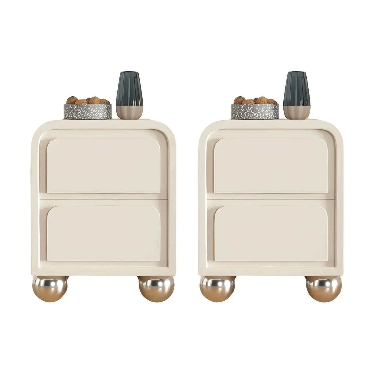 Narrow Off-White Faux Leather 2 Drawers Nightstand