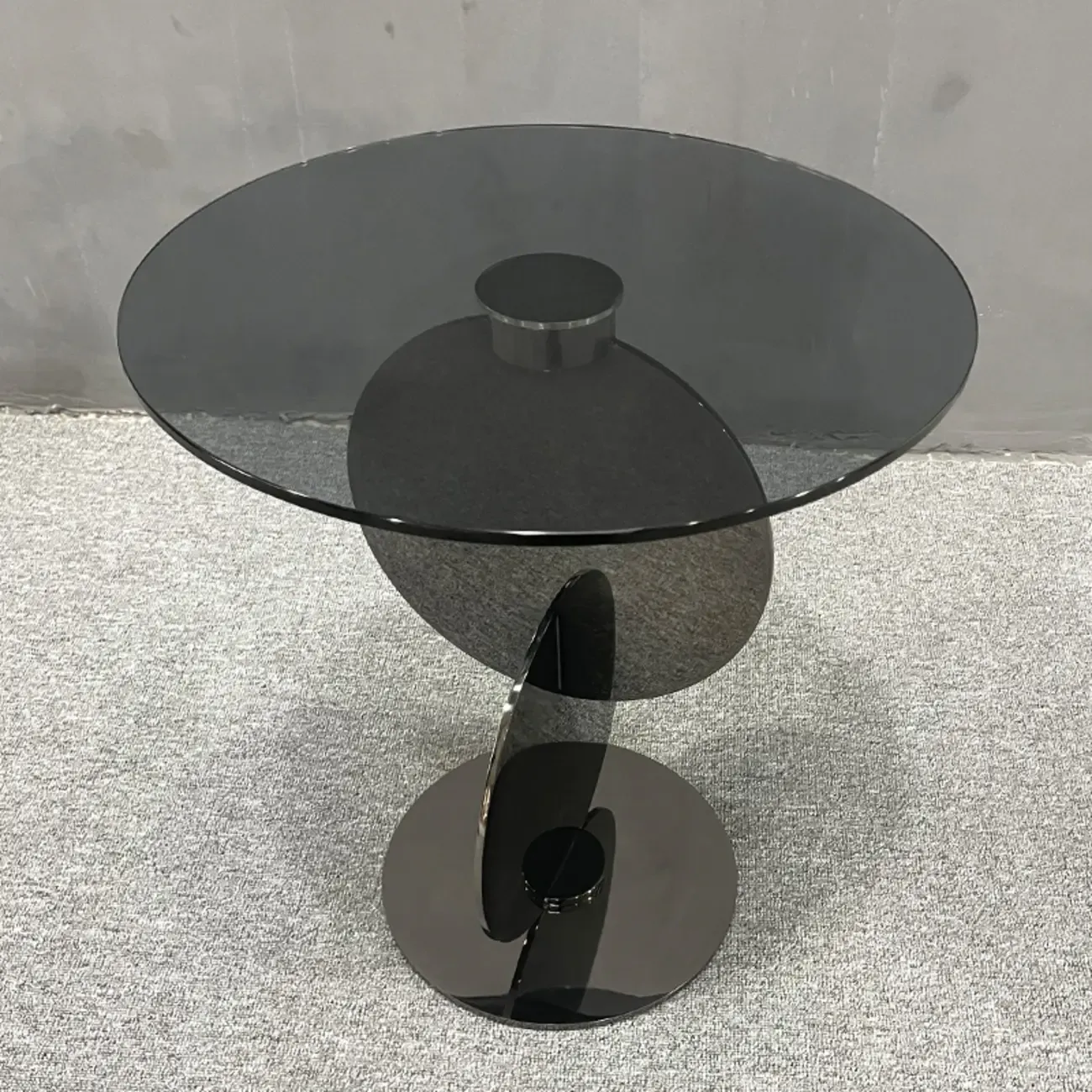 Scandinavian Glass Round Coffee Table Abstract Base