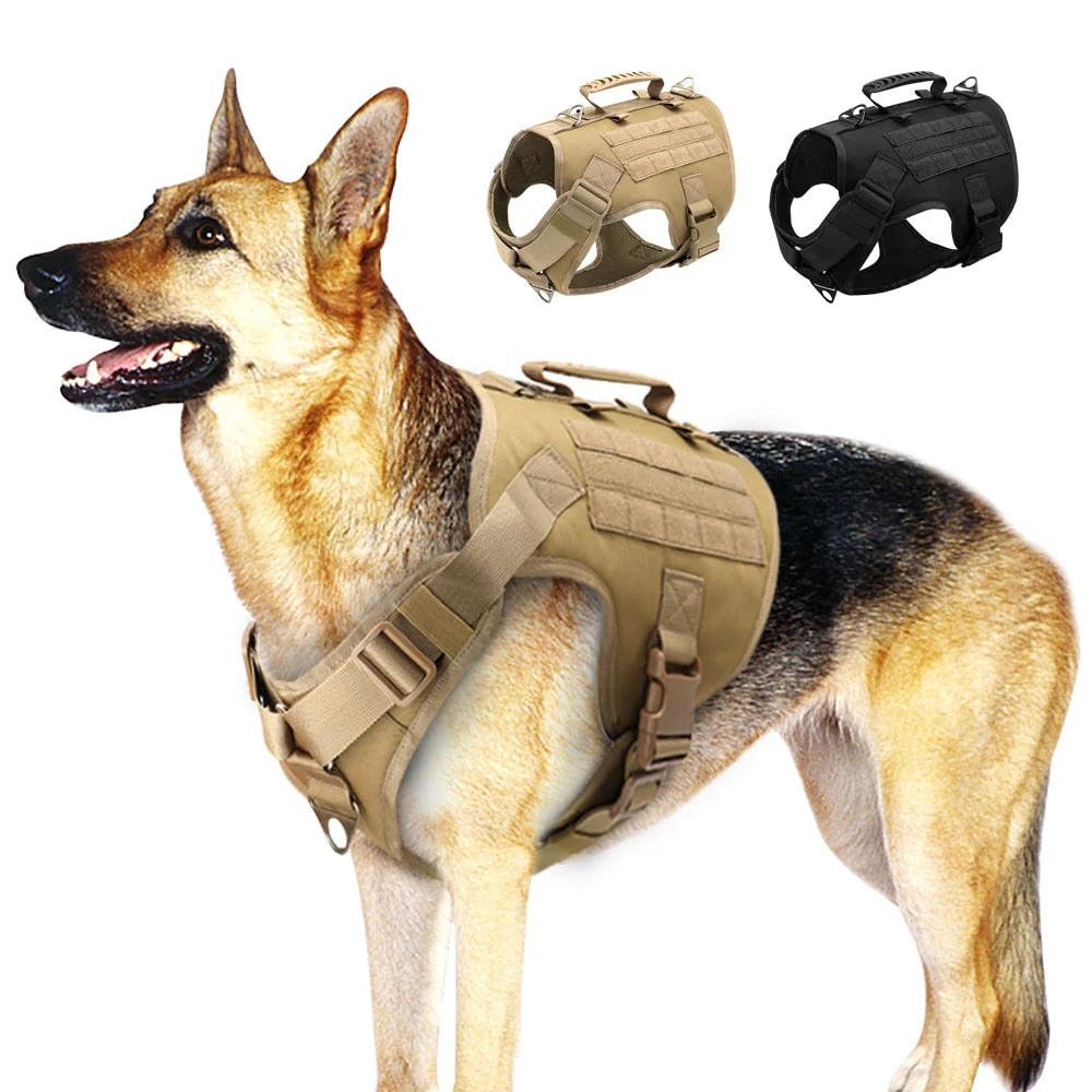 HULIANFU Tactical Dog Harness Pet Military Training Dog Vest German Shepherd Dog Harness Molle Vest For Medium Large Dogs - Deanwangkt