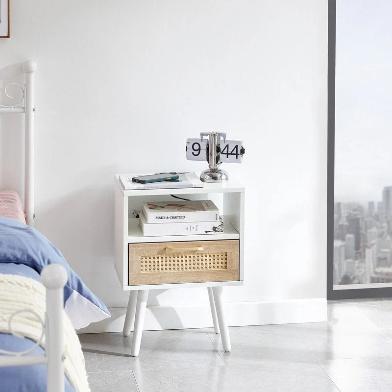 Nightstand with Charging Station End Side Table with Drawer
