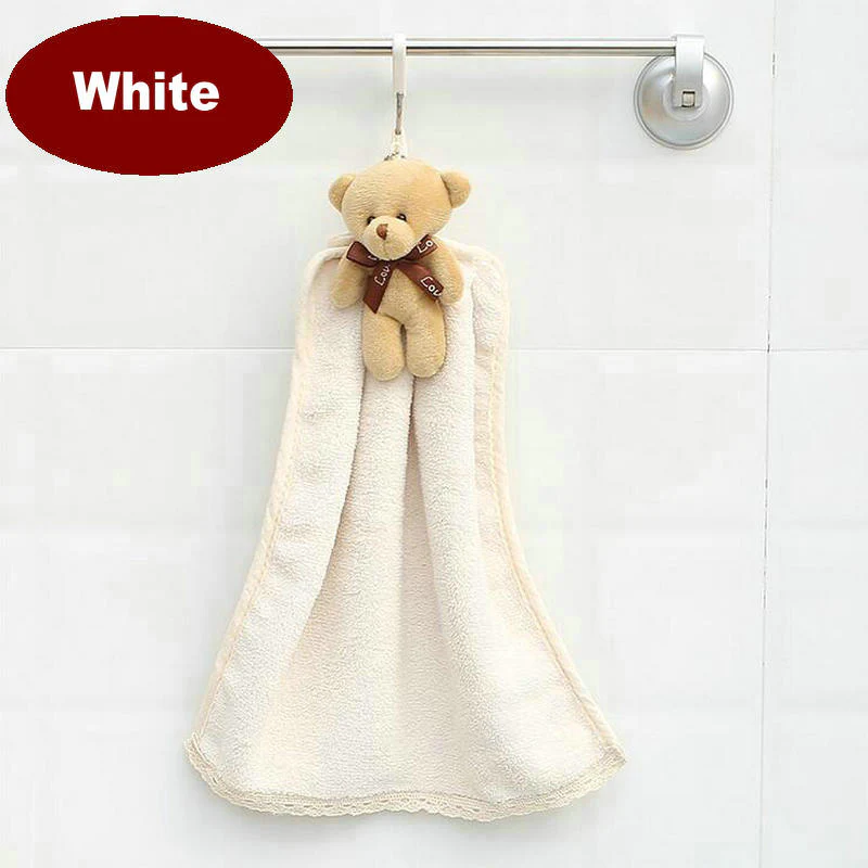 HULIANFU Quick-Dry Hand Towel Cute Bear Coral Fleece Holdable Kitchen Toilet Towel Absorbent Wipe Plush Hand Towel Bathroom Hanging Towel - Deanwangkt