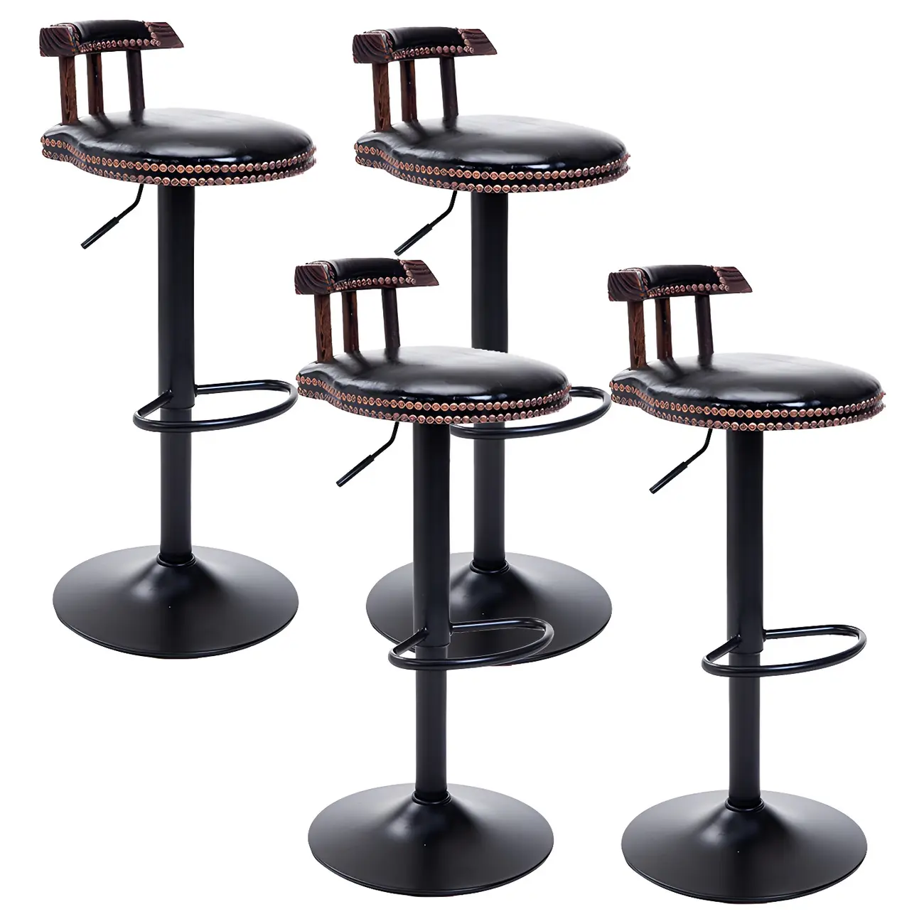 Industrial Round Leather Adjustable Bar Stools