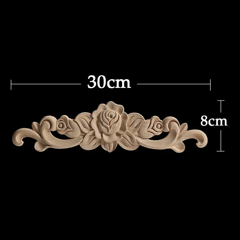 HULIANFU Long Rose Flower Exquisite Carving Natural Wood Appliques Furniture Wooden Mouldings Wmqe Vintage Unpainted Decoration Decal - Deanwangkt