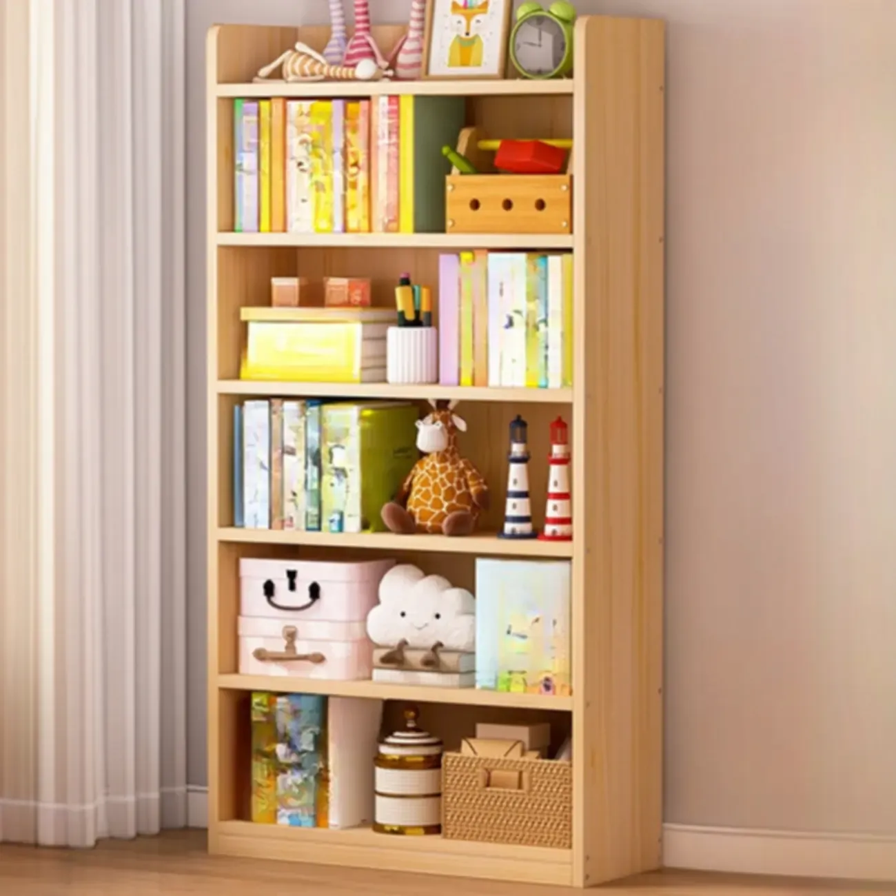Solid Wood 5-Tier Display Open Shelving Unit Bookcase