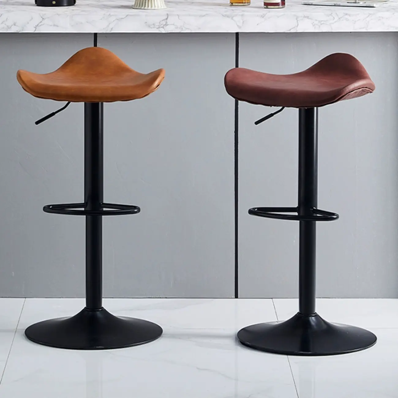Saddle Black Pedestal Swivel Adjustable Bar Stool