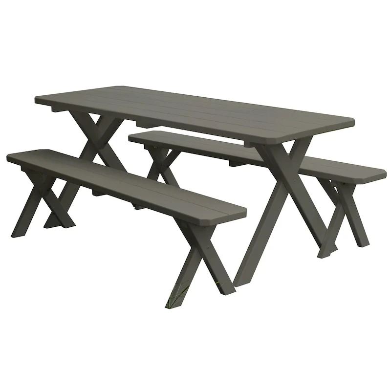 Pine 5' Cross-Leg Picnic Table with 2 Benches