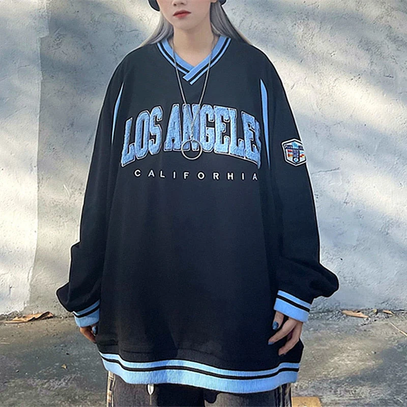 Green Vintage Letters Embroidered Crewneck Sweatshirt Women Winter Tops Oversized Girls Streetwear New Korean Fashion Pullovers - Deanwangkt